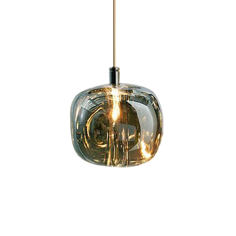 Pumpkin Shaped Hanging Light Kit Modern Clear/Amber/Smoke Grey Glass 1 Head Bedside Ceiling Suspension Lamp in Brass Clearhalo 'Ceiling Lights' 'Glass shade' 'Glass' 'Modern Pendants' 'Modern' 'Pendant Lights' 'Pendants' Lighting' 1937277