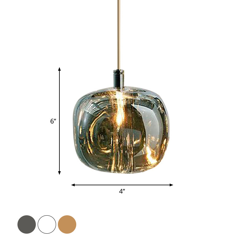 Pumpkin Shaped Hanging Light Kit Modern Clear/Amber/Smoke Grey Glass 1 Head Bedside Ceiling Suspension Lamp in Brass Clearhalo 'Ceiling Lights' 'Glass shade' 'Glass' 'Modern Pendants' 'Modern' 'Pendant Lights' 'Pendants' Lighting' 1937278