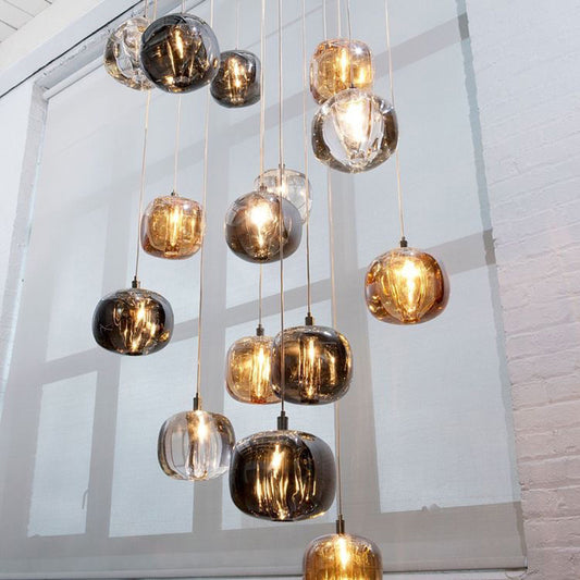 Pumpkin Shaped Hanging Light Kit Modern Clear/Amber/Smoke Grey Glass 1 Head Bedside Ceiling Suspension Lamp in Brass Clear Clearhalo 'Ceiling Lights' 'Glass shade' 'Glass' 'Modern Pendants' 'Modern' 'Pendant Lights' 'Pendants' Lighting' 1937279