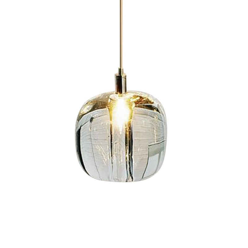 Pumpkin Shaped Hanging Light Kit Modern Clear/Amber/Smoke Grey Glass 1 Head Bedside Ceiling Suspension Lamp in Brass Clearhalo 'Ceiling Lights' 'Glass shade' 'Glass' 'Modern Pendants' 'Modern' 'Pendant Lights' 'Pendants' Lighting' 1937281