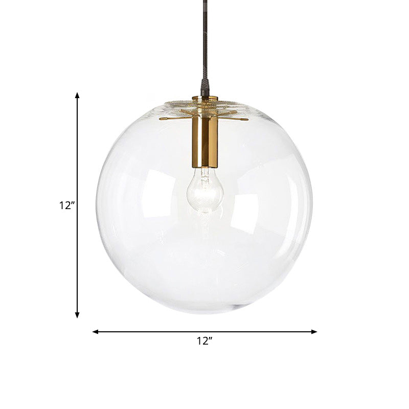 Brass Bubble Ball Pendant Lighting Minimalist 1-Light Clear Glass Ceiling Hang Lamp, 8"/12" Dia Clearhalo 'Ceiling Lights' 'Glass shade' 'Glass' 'Modern Pendants' 'Modern' 'Pendant Lights' 'Pendants' Lighting' 1937326