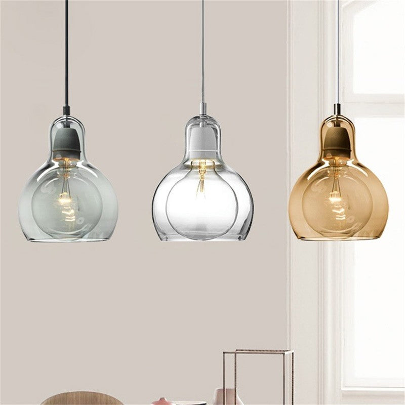 Single Kitchen Bar Pendant Lamp Postmodern Chrome Hanging Light Kit with Gourd Clear/Smoke Grey/Amber Glass Shade, 7" W Smoke Gray 7" Clearhalo 'Ceiling Lights' 'Glass shade' 'Glass' 'Modern Pendants' 'Modern' 'Pendant Lights' 'Pendants' Lighting' 1937327