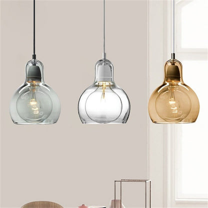 Single Kitchen Bar Pendant Lamp Postmodern Chrome Hanging Light Kit with Gourd Clear/Smoke Grey/Amber Glass Shade, 7" W Smoke Gray 7" Clearhalo 'Ceiling Lights' 'Glass shade' 'Glass' 'Modern Pendants' 'Modern' 'Pendant Lights' 'Pendants' Lighting' 1937327