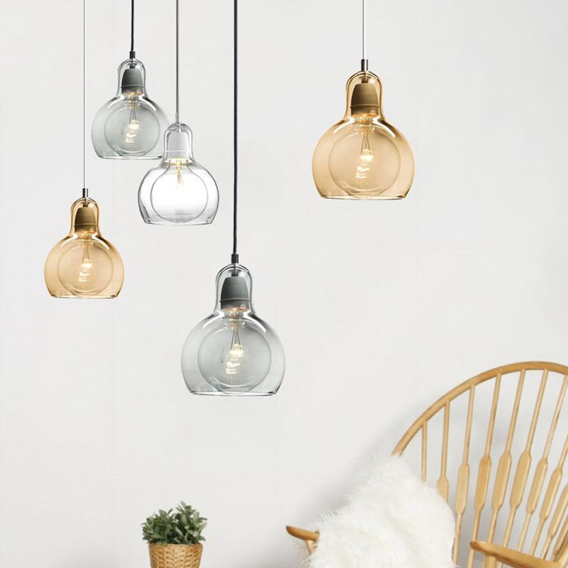 Single Kitchen Bar Pendant Lamp Postmodern Chrome Hanging Light Kit with Gourd Clear/Smoke Grey/Amber Glass Shade, 7" W Clearhalo 'Ceiling Lights' 'Glass shade' 'Glass' 'Modern Pendants' 'Modern' 'Pendant Lights' 'Pendants' Lighting' 1937328
