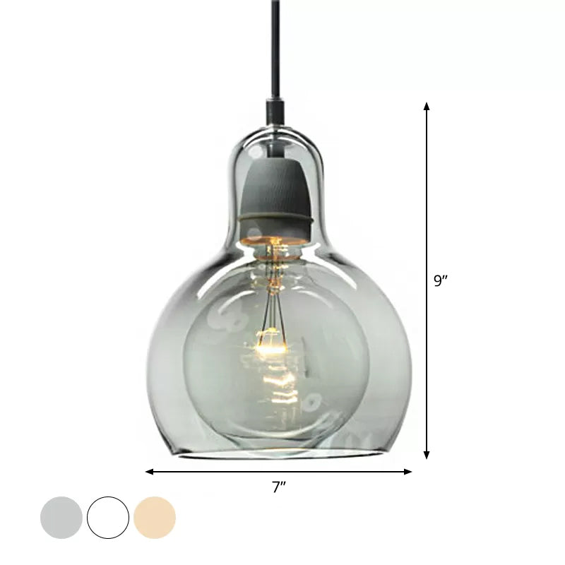 Single Kitchen Bar Pendant Lamp Postmodern Chrome Hanging Light Kit with Gourd Clear/Smoke Grey/Amber Glass Shade, 7" W Clearhalo 'Ceiling Lights' 'Glass shade' 'Glass' 'Modern Pendants' 'Modern' 'Pendant Lights' 'Pendants' Lighting' 1937330