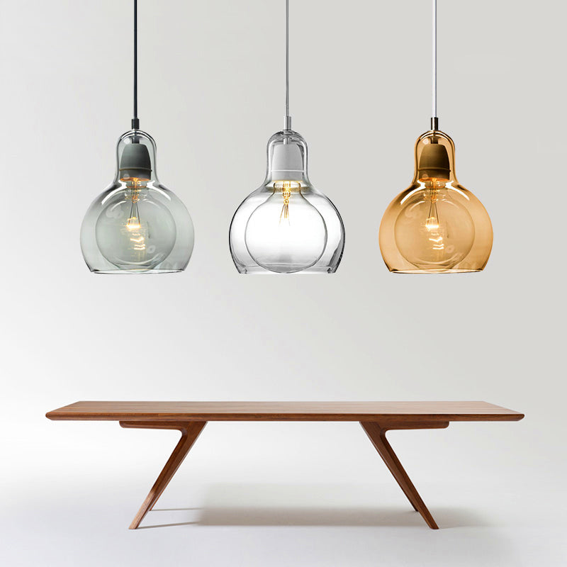 Single Kitchen Bar Pendant Lamp Postmodern Chrome Hanging Light Kit with Gourd Clear/Smoke Grey/Amber Glass Shade, 7" W Clear 7" Clearhalo 'Ceiling Lights' 'Glass shade' 'Glass' 'Modern Pendants' 'Modern' 'Pendant Lights' 'Pendants' Lighting' 1937331