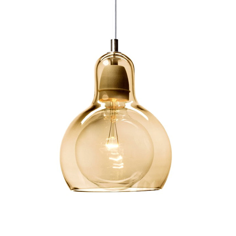 Single Kitchen Bar Pendant Lamp Postmodern Chrome Hanging Light Kit with Gourd Clear/Smoke Grey/Amber Glass Shade, 7" W Clearhalo 'Ceiling Lights' 'Glass shade' 'Glass' 'Modern Pendants' 'Modern' 'Pendant Lights' 'Pendants' Lighting' 1937336