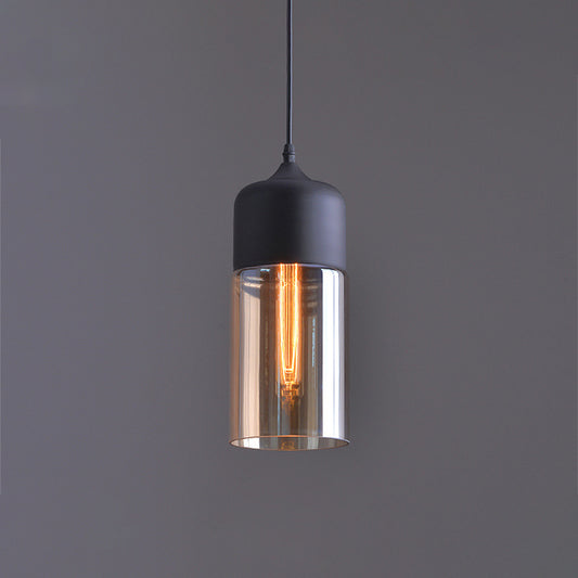 Cylinder Shade Bar Ceiling Pendant Lamp Clear Glass 1-Light Simplicity Suspension Lamp in Black Clearhalo 'Ceiling Lights' 'Glass shade' 'Glass' 'Modern Pendants' 'Modern' 'Pendant Lights' 'Pendants' Lighting' 1937383