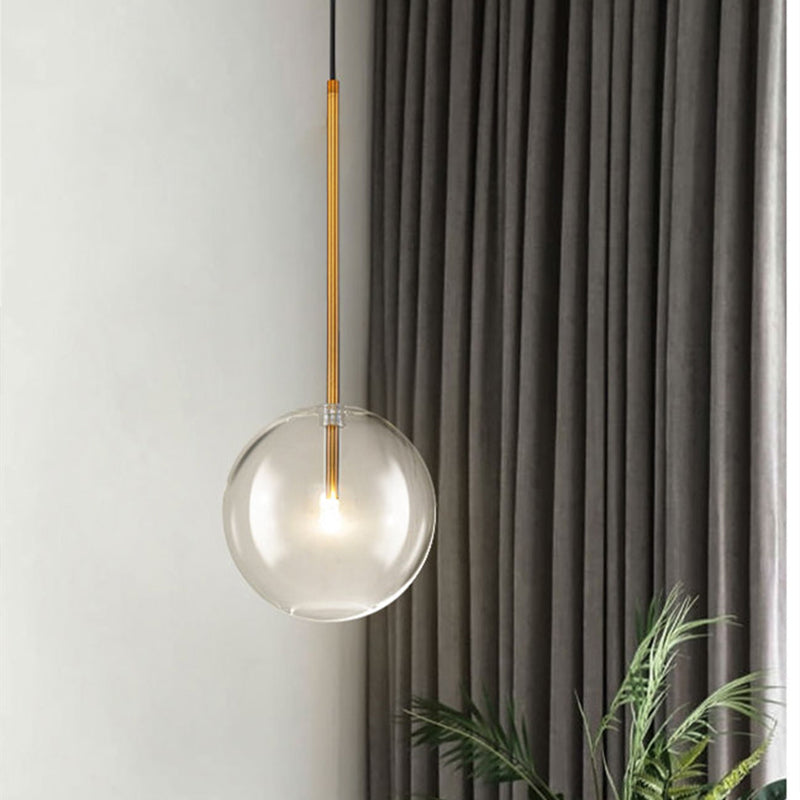 Clear Glass Globe Suspension Lighting Minimalist 6"/8"/10" Wide Single Gold Hanging Pendant over Table Clearhalo 'Ceiling Lights' 'Glass shade' 'Glass' 'Modern Pendants' 'Modern' 'Pendant Lights' 'Pendants' Lighting' 1937391