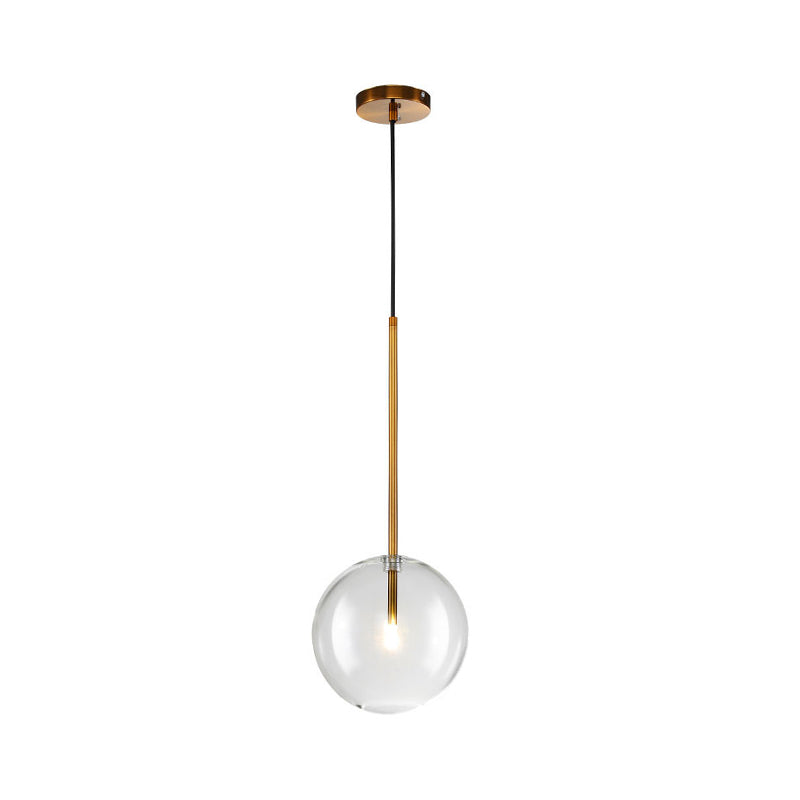 Clear Glass Globe Suspension Lighting Minimalist 6"/8"/10" Wide Single Gold Hanging Pendant over Table Clearhalo 'Ceiling Lights' 'Glass shade' 'Glass' 'Modern Pendants' 'Modern' 'Pendant Lights' 'Pendants' Lighting' 1937393