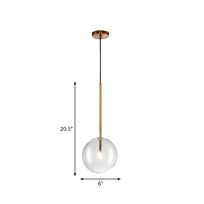 Clear Glass Globe Suspension Lighting Minimalist 6"/8"/10" Wide Single Gold Hanging Pendant over Table Clearhalo 'Ceiling Lights' 'Glass shade' 'Glass' 'Modern Pendants' 'Modern' 'Pendant Lights' 'Pendants' Lighting' 1937394
