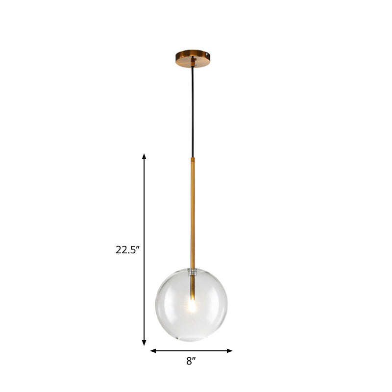 Clear Glass Globe Suspension Lighting Minimalist 6"/8"/10" Wide Single Gold Hanging Pendant over Table Clearhalo 'Ceiling Lights' 'Glass shade' 'Glass' 'Modern Pendants' 'Modern' 'Pendant Lights' 'Pendants' Lighting' 1937395
