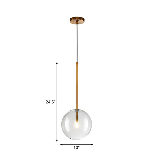 Clear Glass Globe Suspension Lighting Minimalist 6"/8"/10" Wide Single Gold Hanging Pendant over Table Clearhalo 'Ceiling Lights' 'Glass shade' 'Glass' 'Modern Pendants' 'Modern' 'Pendant Lights' 'Pendants' Lighting' 1937396