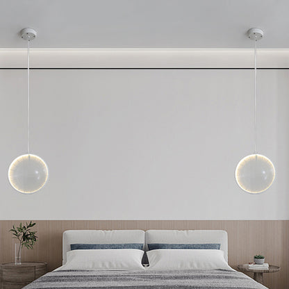 Clear Glass Lens Pendulum Light Simplicity 8"/10"/12" Wide 1 Bulb White Hanging Pendant Light for Bedroom White Clearhalo 'Ceiling Lights' 'Glass shade' 'Glass' 'Modern Pendants' 'Modern' 'Pendant Lights' 'Pendants' Lighting' 1937498