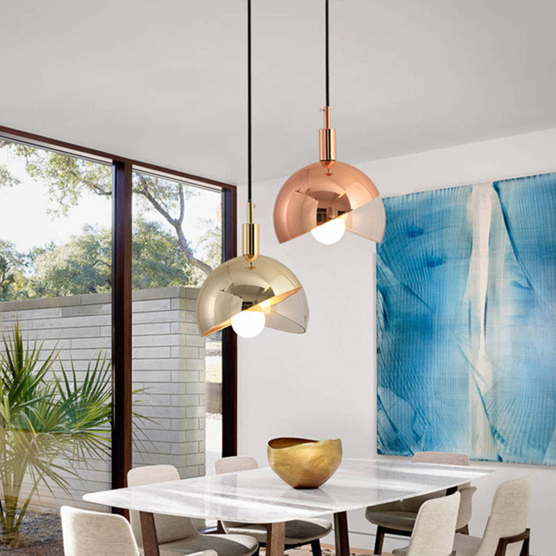 Swivel Dome Shade Hanging Light Post-Modern Clear Glass 1 Head Dining Room Down Lighting Pendant in Gold/Rose Gold Gold Clearhalo 'Ceiling Lights' 'Modern Pendants' 'Modern' 'Pendant Lights' 'Pendants' Lighting' 1937540