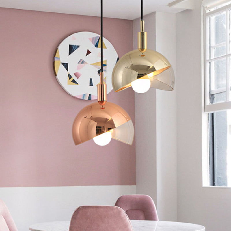 Swivel Dome Shade Hanging Light Post-Modern Clear Glass 1 Head Dining Room Down Lighting Pendant in Gold/Rose Gold Clearhalo 'Ceiling Lights' 'Modern Pendants' 'Modern' 'Pendant Lights' 'Pendants' Lighting' 1937541