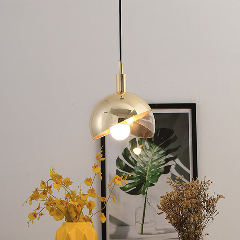 Swivel Dome Shade Hanging Light Post-Modern Clear Glass 1 Head Dining Room Down Lighting Pendant in Gold/Rose Gold Clearhalo 'Ceiling Lights' 'Modern Pendants' 'Modern' 'Pendant Lights' 'Pendants' Lighting' 1937542