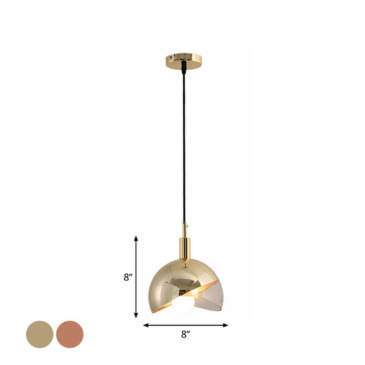 Swivel Dome Shade Hanging Light Post-Modern Clear Glass 1 Head Dining Room Down Lighting Pendant in Gold/Rose Gold Clearhalo 'Ceiling Lights' 'Modern Pendants' 'Modern' 'Pendant Lights' 'Pendants' Lighting' 1937544