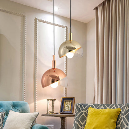 Swivel Dome Shade Hanging Light Post-Modern Clear Glass 1 Head Dining Room Down Lighting Pendant in Gold/Rose Gold Rose Gold Clearhalo 'Ceiling Lights' 'Modern Pendants' 'Modern' 'Pendant Lights' 'Pendants' Lighting' 1937545