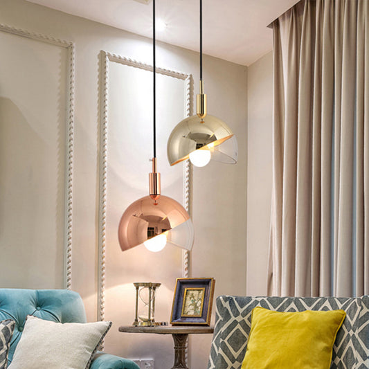 Swivel Dome Shade Hanging Light Post-Modern Clear Glass 1 Head Dining Room Down Lighting Pendant in Gold/Rose Gold Rose Gold Clearhalo 'Ceiling Lights' 'Modern Pendants' 'Modern' 'Pendant Lights' 'Pendants' Lighting' 1937545