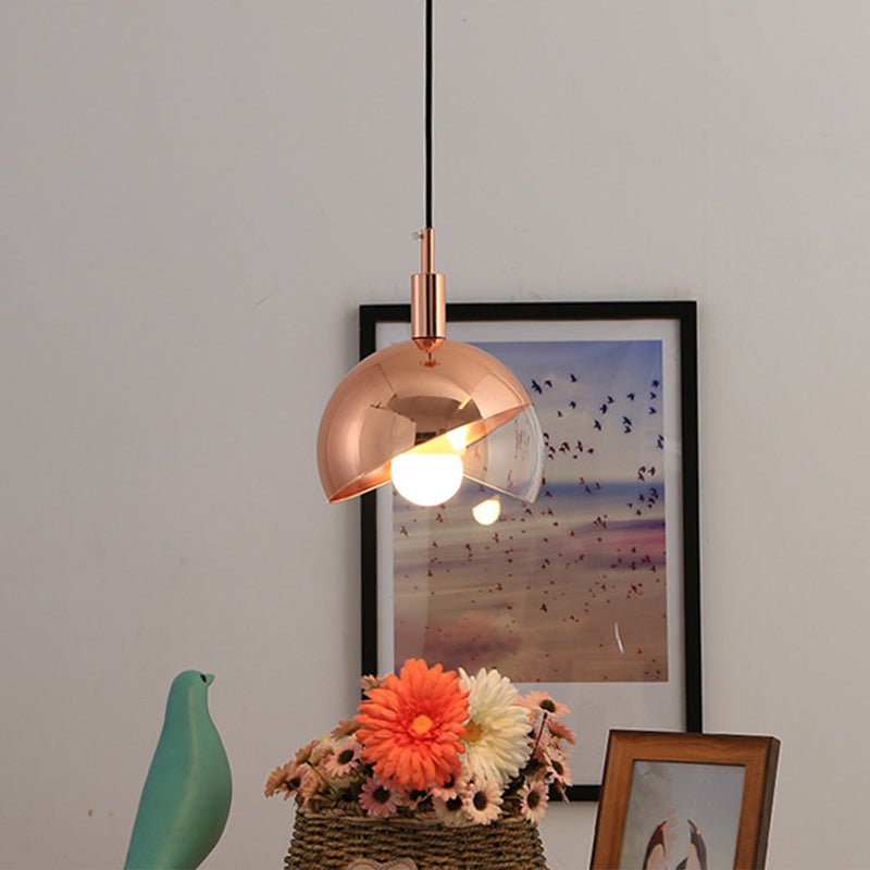 Swivel Dome Shade Hanging Light Post-Modern Clear Glass 1 Head Dining Room Down Lighting Pendant in Gold/Rose Gold Clearhalo 'Ceiling Lights' 'Modern Pendants' 'Modern' 'Pendant Lights' 'Pendants' Lighting' 1937546