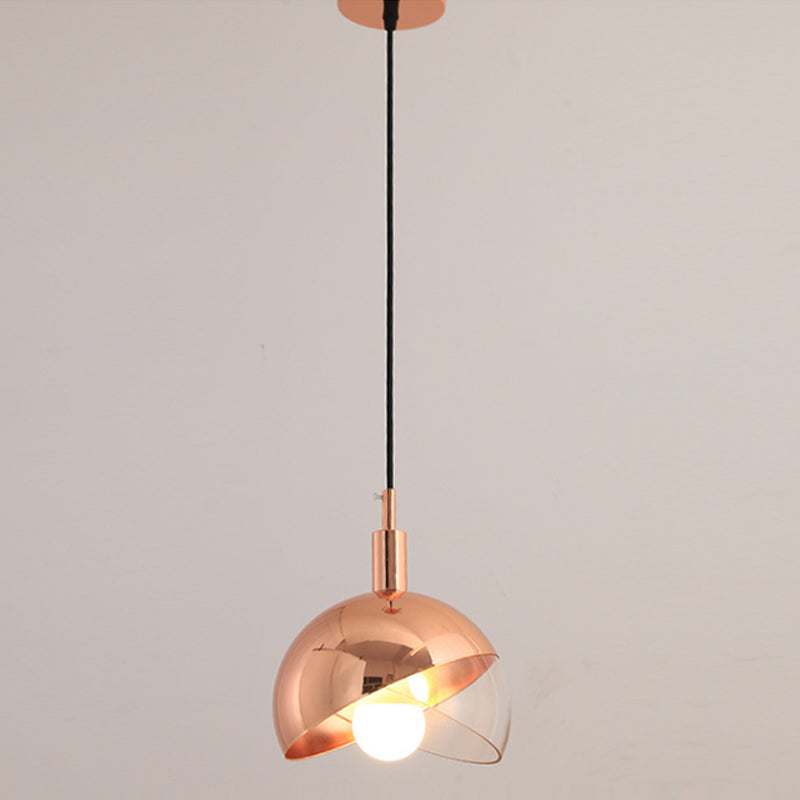 Swivel Dome Shade Hanging Light Post-Modern Clear Glass 1 Head Dining Room Down Lighting Pendant in Gold/Rose Gold Clearhalo 'Ceiling Lights' 'Modern Pendants' 'Modern' 'Pendant Lights' 'Pendants' Lighting' 1937548