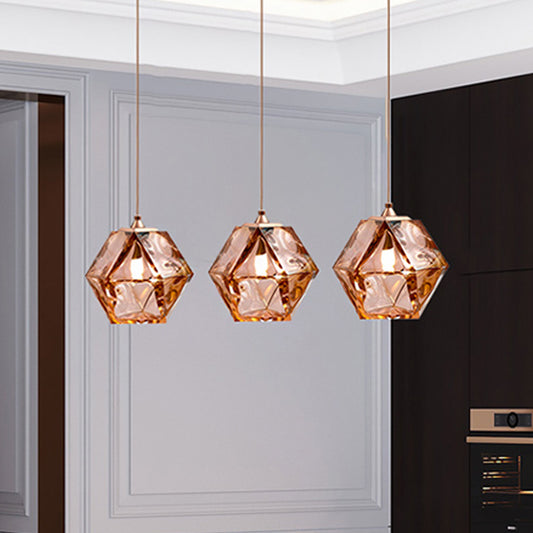 Geometric Pendant Light Fixture Postmodern White/Smoke Grey/Rose Gold Glass 1 Light Dining Room Ceiling Hang Lamp Rose Gold Clearhalo 'Ceiling Lights' 'Glass shade' 'Glass' 'Modern Pendants' 'Modern' 'Pendant Lights' 'Pendants' Lighting' 1937550