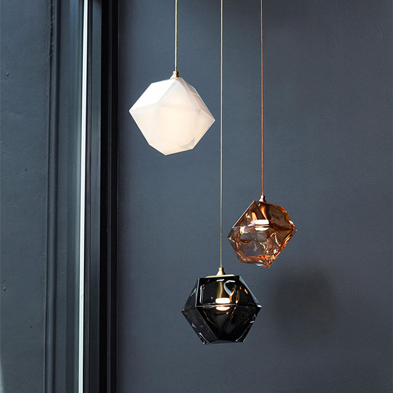 Geometric Pendant Light Fixture Postmodern White/Smoke Grey/Rose Gold Glass 1 Light Dining Room Ceiling Hang Lamp White Clearhalo 'Ceiling Lights' 'Glass shade' 'Glass' 'Modern Pendants' 'Modern' 'Pendant Lights' 'Pendants' Lighting' 1937554
