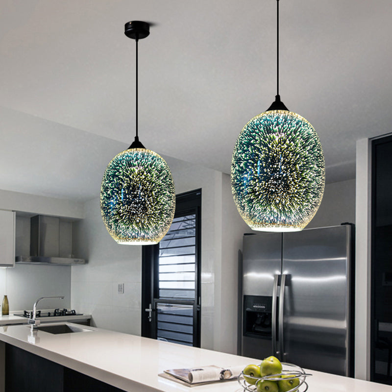 Jug/Ellipse Snack Bar Drop Pendant 3D Colorful Glass 1-Light Postmodern Hanging Light in Silver Clearhalo 'Ceiling Lights' 'Glass shade' 'Glass' 'Modern Pendants' 'Modern' 'Pendant Lights' 'Pendants' Lighting' 1937569