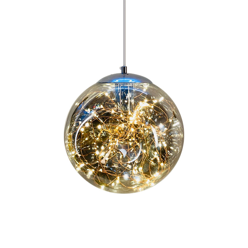 Sphere/Cylinder/Oval LED Ceiling Light Postmodern Smoke Grey Glass Chrome/Black Hanging Pendant Lamp for Dining Room Clearhalo 'Ceiling Lights' 'Glass shade' 'Glass' 'Modern Pendants' 'Modern' 'Pendant Lights' 'Pendants' Lighting' 1937573