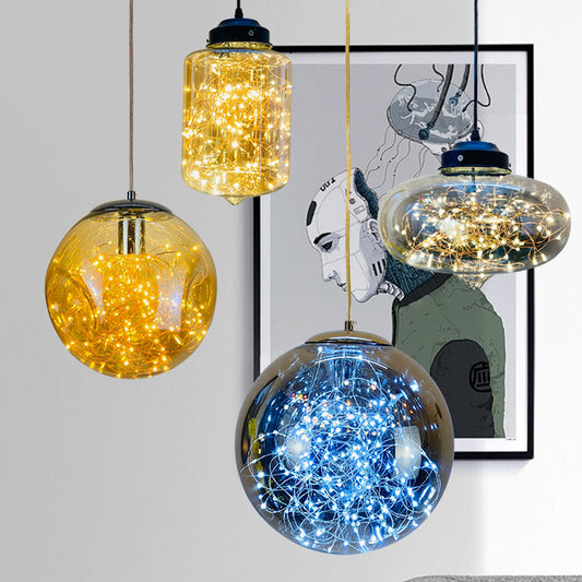 Sphere/Cylinder/Oval LED Ceiling Light Postmodern Smoke Grey Glass Chrome/Black Hanging Pendant Lamp for Dining Room Smoke Gray C Clearhalo 'Ceiling Lights' 'Glass shade' 'Glass' 'Modern Pendants' 'Modern' 'Pendant Lights' 'Pendants' Lighting' 1937579