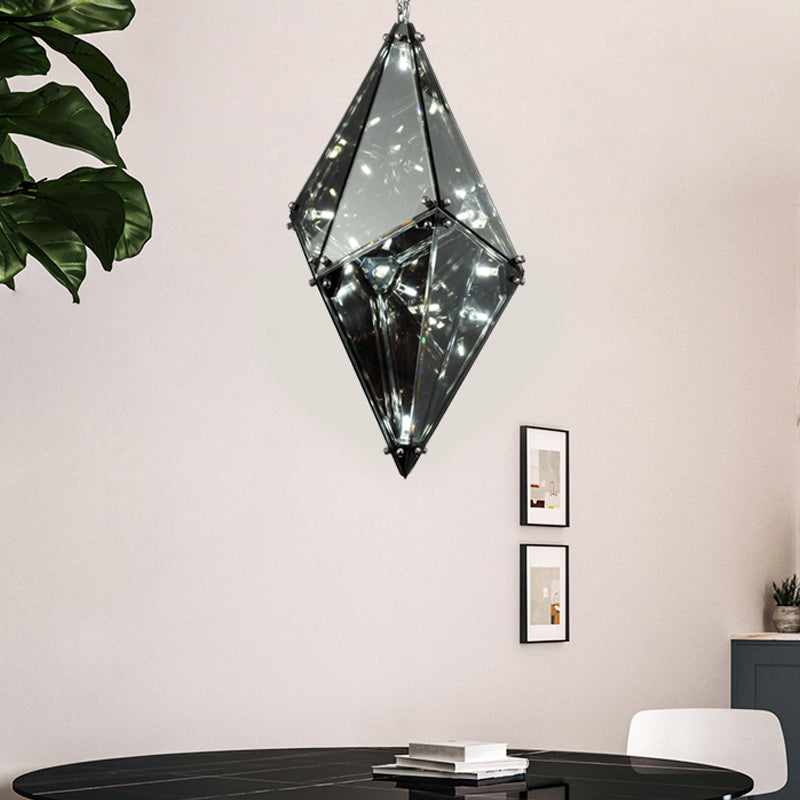 Gemstone Smoky Grey Glass Down Lighting Post-Modern Single-Bulb Black Hanging Ceiling Light Smoke Gray B Clearhalo 'Ceiling Lights' 'Glass shade' 'Glass' 'Modern Pendants' 'Modern' 'Pendant Lights' 'Pendants' Lighting' 1937584