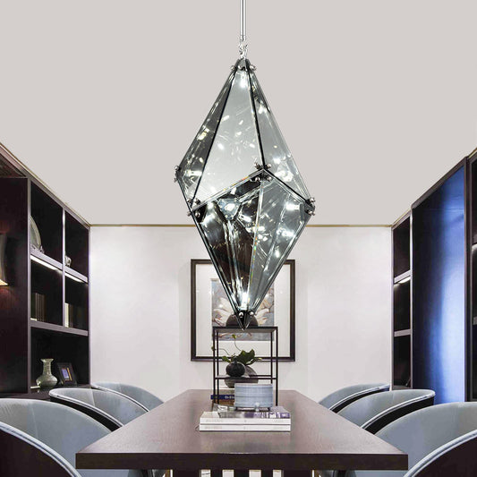 Gemstone Smoky Grey Glass Down Lighting Post-Modern Single-Bulb Black Hanging Ceiling Light Clearhalo 'Ceiling Lights' 'Glass shade' 'Glass' 'Modern Pendants' 'Modern' 'Pendant Lights' 'Pendants' Lighting' 1937585