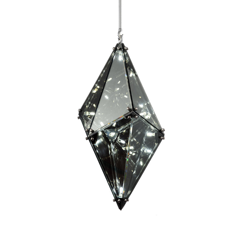 Gemstone Smoky Grey Glass Down Lighting Post-Modern Single-Bulb Black Hanging Ceiling Light Clearhalo 'Ceiling Lights' 'Glass shade' 'Glass' 'Modern Pendants' 'Modern' 'Pendant Lights' 'Pendants' Lighting' 1937586