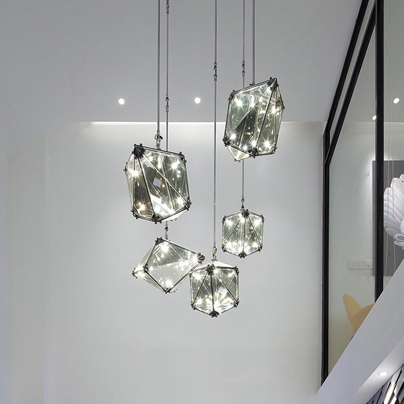 Gemstone Smoky Grey Glass Down Lighting Post-Modern Single-Bulb Black Hanging Ceiling Light Clearhalo 'Ceiling Lights' 'Glass shade' 'Glass' 'Modern Pendants' 'Modern' 'Pendant Lights' 'Pendants' Lighting' 1937589