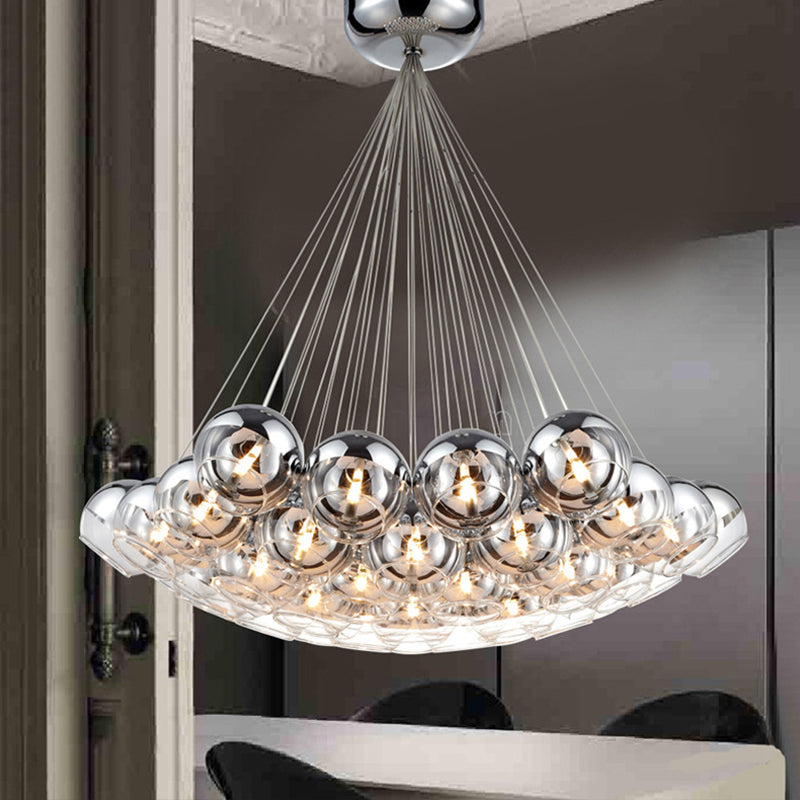 Bubbling Mirrored Glass Pendant Light Postmodern 37-Light Silver Multiple Hanging Light over Dining Table Silver Clearhalo 'Ceiling Lights' 'Modern Pendants' 'Modern' 'Pendant Lights' 'Pendants' Lighting' 1937601
