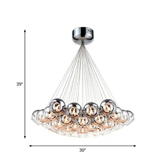 Bubbling Mirrored Glass Pendant Light Postmodern 37-Light Silver Multiple Hanging Light over Dining Table Clearhalo 'Ceiling Lights' 'Modern Pendants' 'Modern' 'Pendant Lights' 'Pendants' Lighting' 1937604