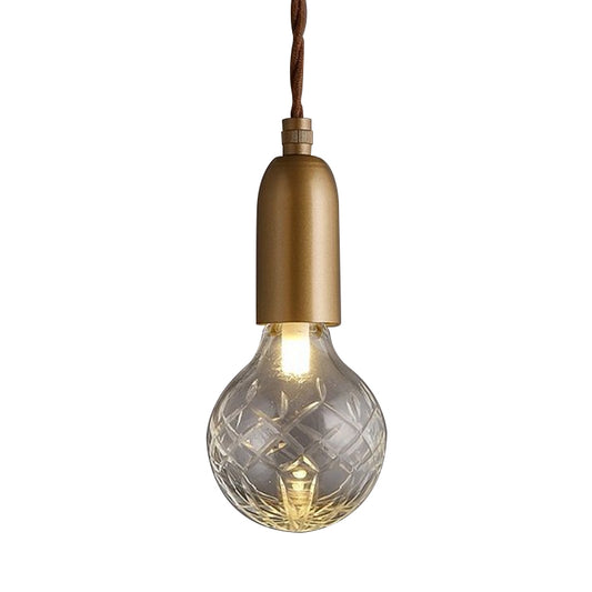 Clear Lattice Glass Droplet Pendant Minimalistic Single-Bulb Gold Hanging Ceiling Light Clearhalo 'Ceiling Lights' 'Chandeliers' 'Glass shade' 'Glass' 'Modern Pendants' 'Modern' 'Pendant Lights' 'Pendants' Lighting' 1937619