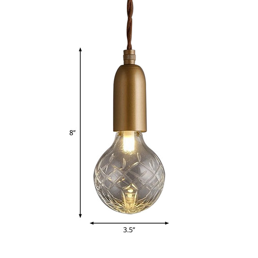 Clear Lattice Glass Droplet Pendant Minimalistic Single-Bulb Gold Hanging Ceiling Light Clearhalo 'Ceiling Lights' 'Chandeliers' 'Glass shade' 'Glass' 'Modern Pendants' 'Modern' 'Pendant Lights' 'Pendants' Lighting' 1937620