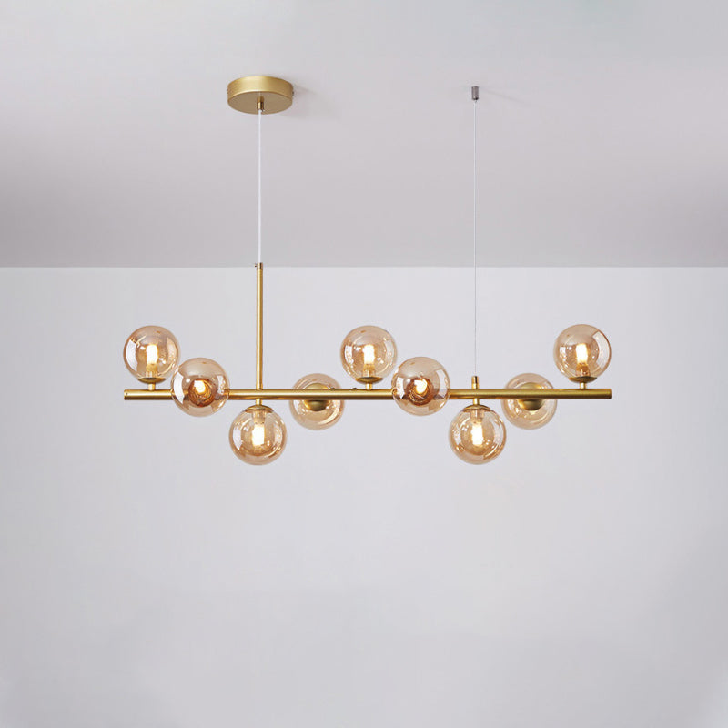 Clear/Amber/Smoke Grey Glass Ball Pendant Postmodern 7/9/11 Lights Black/Gold Hanging Island Light for Kitchen Clearhalo 'Ceiling Lights' 'Glass shade' 'Glass' 'Island Lights' Lighting' 1937646