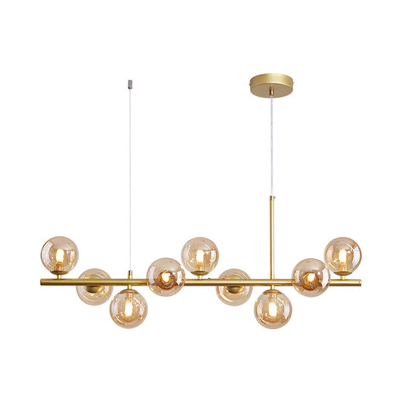 Clear/Amber/Smoke Grey Glass Ball Pendant Postmodern 7/9/11 Lights Black/Gold Hanging Island Light for Kitchen Clearhalo 'Ceiling Lights' 'Glass shade' 'Glass' 'Island Lights' Lighting' 1937647