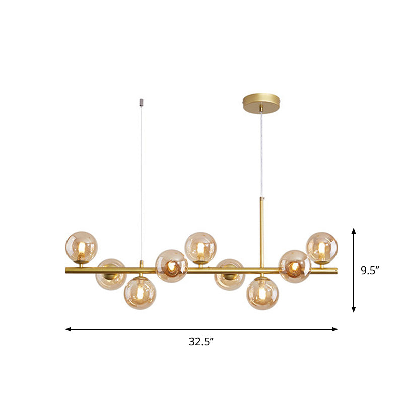 Clear/Amber/Smoke Grey Glass Ball Pendant Postmodern 7/9/11 Lights Black/Gold Hanging Island Light for Kitchen Clearhalo 'Ceiling Lights' 'Glass shade' 'Glass' 'Island Lights' Lighting' 1937648
