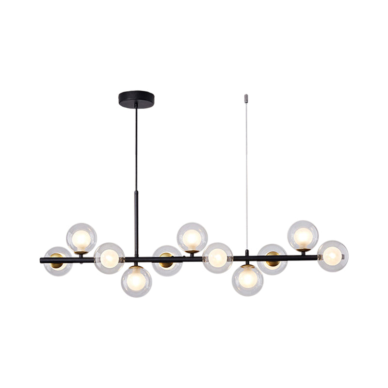Clear/Amber/Smoke Grey Glass Ball Pendant Postmodern 7/9/11 Lights Black/Gold Hanging Island Light for Kitchen Clearhalo 'Ceiling Lights' 'Glass shade' 'Glass' 'Island Lights' Lighting' 1937650