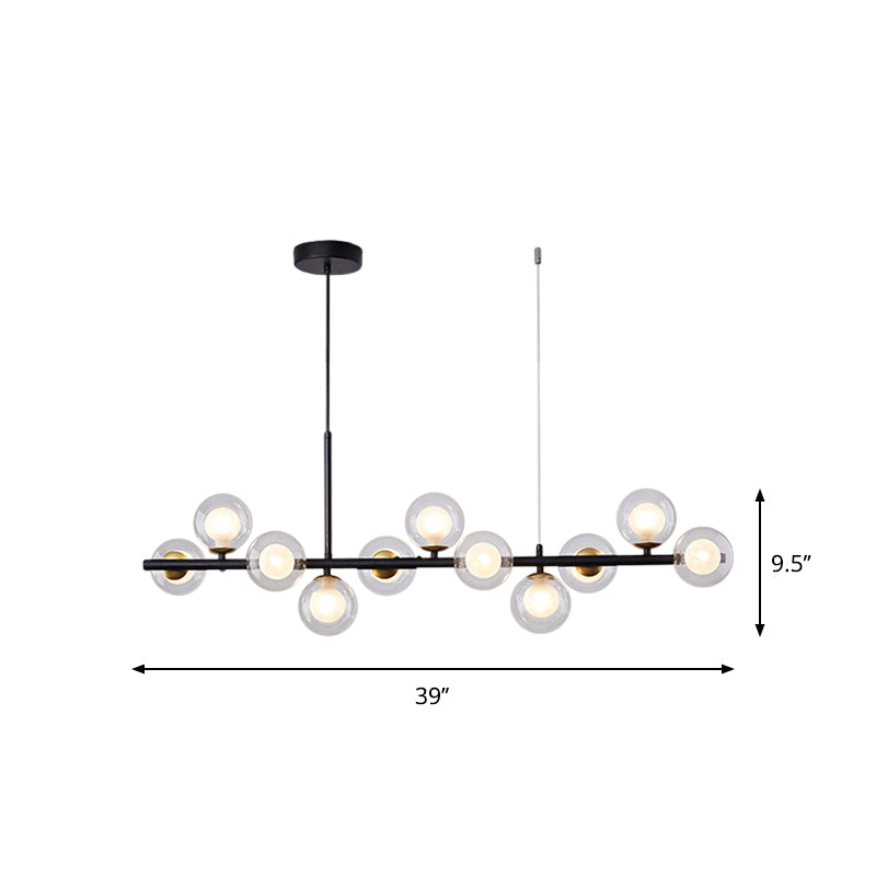 Clear/Amber/Smoke Grey Glass Ball Pendant Postmodern 7/9/11 Lights Black/Gold Hanging Island Light for Kitchen Clearhalo 'Ceiling Lights' 'Glass shade' 'Glass' 'Island Lights' Lighting' 1937651