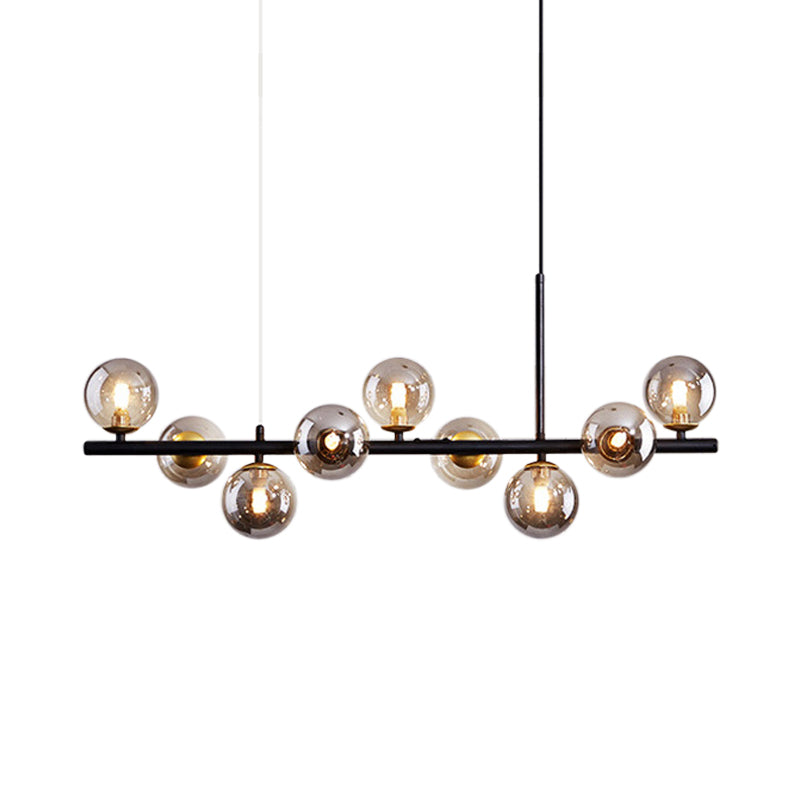 Clear/Amber/Smoke Grey Glass Ball Pendant Postmodern 7/9/11 Lights Black/Gold Hanging Island Light for Kitchen Clearhalo 'Ceiling Lights' 'Glass shade' 'Glass' 'Island Lights' Lighting' 1937653