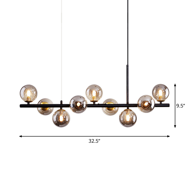 Clear/Amber/Smoke Grey Glass Ball Pendant Postmodern 7/9/11 Lights Black/Gold Hanging Island Light for Kitchen Clearhalo 'Ceiling Lights' 'Glass shade' 'Glass' 'Island Lights' Lighting' 1937654
