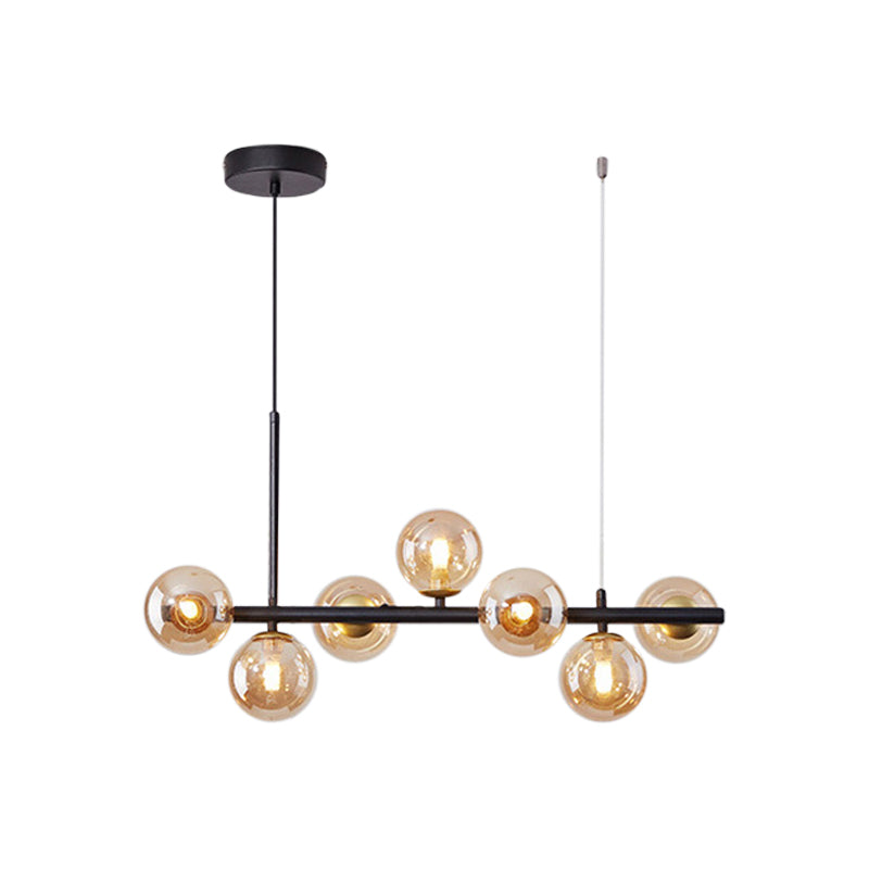 Clear/Amber/Smoke Grey Glass Ball Pendant Postmodern 7/9/11 Lights Black/Gold Hanging Island Light for Kitchen Clearhalo 'Ceiling Lights' 'Glass shade' 'Glass' 'Island Lights' Lighting' 1937656