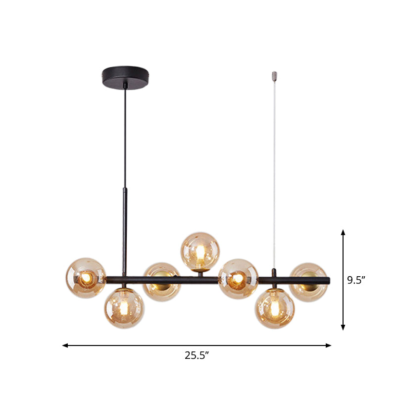 Clear/Amber/Smoke Grey Glass Ball Pendant Postmodern 7/9/11 Lights Black/Gold Hanging Island Light for Kitchen Clearhalo 'Ceiling Lights' 'Glass shade' 'Glass' 'Island Lights' Lighting' 1937657