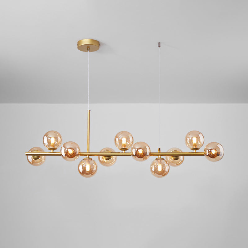 Clear/Amber/Smoke Grey Glass Ball Pendant Postmodern 7/9/11 Lights Black/Gold Hanging Island Light for Kitchen Clearhalo 'Ceiling Lights' 'Glass shade' 'Glass' 'Island Lights' Lighting' 1937663