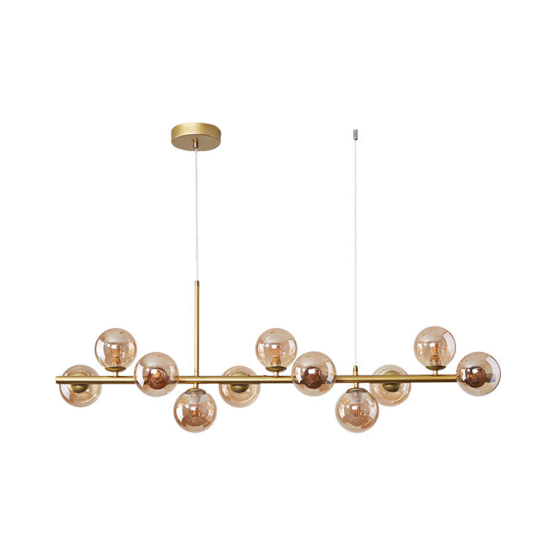 Clear/Amber/Smoke Grey Glass Ball Pendant Postmodern 7/9/11 Lights Black/Gold Hanging Island Light for Kitchen Clearhalo 'Ceiling Lights' 'Glass shade' 'Glass' 'Island Lights' Lighting' 1937664